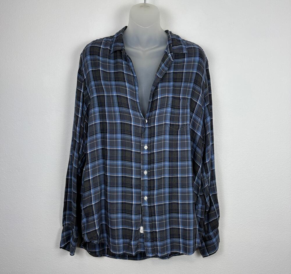 Frank & Eileen EILEEN 100% Modal Relaxed Button-Up Shirt Blue Gray Plaid Size L